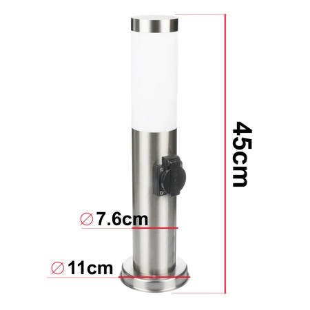 Lampa Ogrodowa Stojąca Słupek E27 LX- 710 Inox 45cm Gniazdo LEDLUX