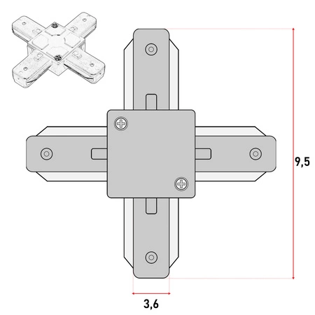 Łącznik Krzyżowy do Szyn Oświetleniowych LED typ X Czarny LEDLUX