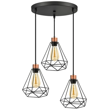 Lampa Wisząca LX-1312-3 Czarna + Miedź 3x E27 LEDLUX