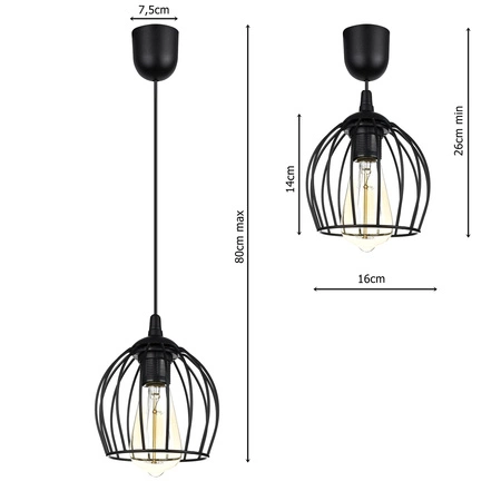 Lampa Wisząca LX- 1047 Czarna 1x E27 LEDLUX