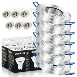 Zestaw 6x Oprawa Halogenowa Szklana LX- 7002 Lustrzana Okrągła + Żarówka GU10 4,5W biała neutralna LEDLUX