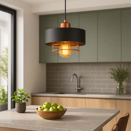 Lampa Wisząca LX- 1187 Czarna + Miedź 1x E27 LEDLUX