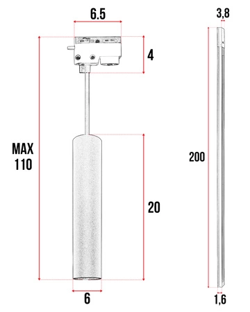 Zestaw Szyna Oświetleniowa Listwa 2m Czarna + 6x Reflektor Szynowy LampaTuba Czarny LEDLUX
