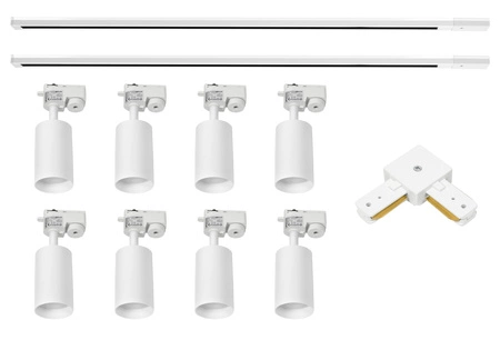 Zestaw Szyna Oświetleniowa Listwa 2m+ 2m Biała + 8x Reflektor Szynowy Spot Biały + Łącznik Biały Typ L LEDLUX