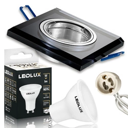 Zestaw Oprawa Halogenowa Szklana LX-7003 Czarna Kwadratowa + Żarówka LED GU10 4,5W biała ciepła LEDLUX