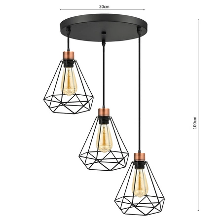 Lampa Wisząca LX-1312-3 Czarna + Miedź 3x E27 LEDLUX