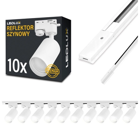 Zestaw Szyna Oświetleniowa Listwa 2m Biała + 10x Reflektor Szynowy Spot Biały LEDLUX