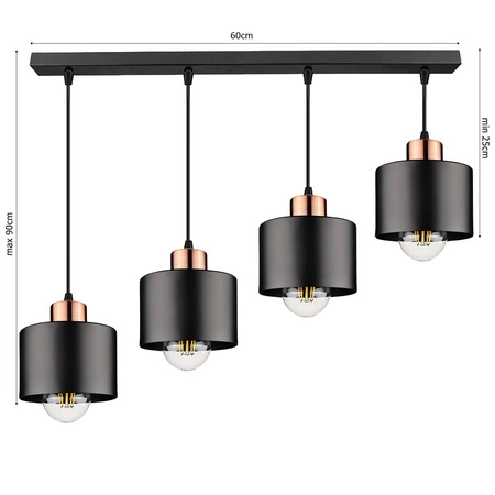 Lampa Wisząca LX- 1100 Czarna + Miedź 4x E27 LEDLUX