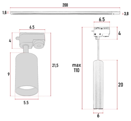 Zestaw Szynoprzewód Szyna 4m + 3x reflektor 3xlampa wisząca Gu10 LEDLUX