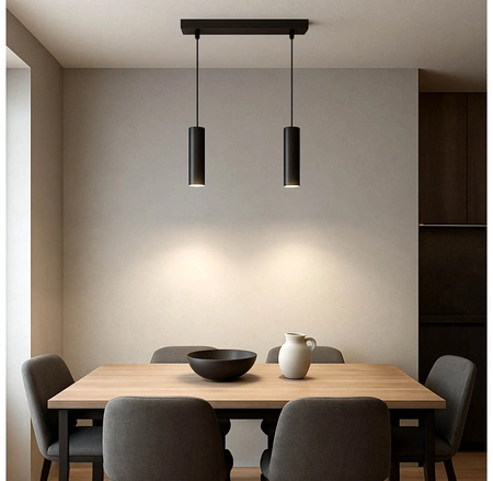 Lampa Sufitowa Wisząca Żyrandol Plafon Tuba Tuby metalowa Czarna LED LX-1393 Czarna 2x GU10 LEDLUX