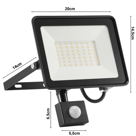 Naświetlacz Halogen LED z Czujnikiem 50W 4500lm 3000K biała ciepła LEDLUX