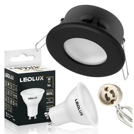 Zestaw Oprawa Halogenowa Hermetyczna D-06 BLACK + Żarówka GU10 12W biała ciepła LEDLUX
