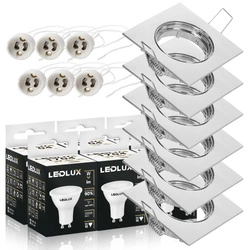 Zestaw 6x Oprawa Halogenowa CT- 001 Chrom Kwadratowa +Żarówka GU10 7,5W biała zimna LEDLUX