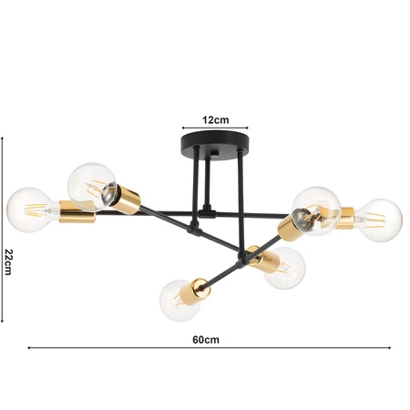 Lampa Sufitowa LX- 1357 Czarna+ Złoto 6x E27 LEDLUX