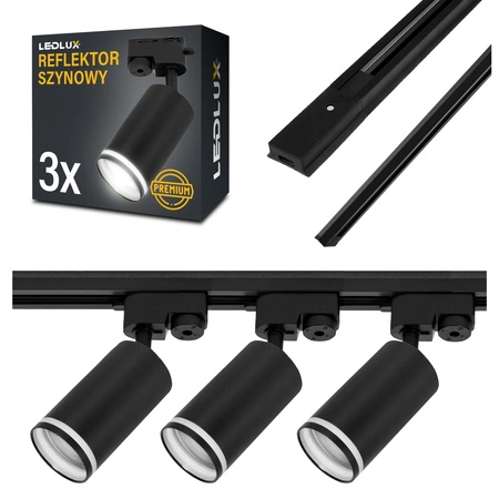 Zestaw Szyna Oświetleniowa Listwa 1m Czarna + 3x Reflektor Szynowy Spot Czarny + Pasek LEDLUX
