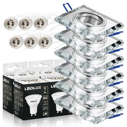 Zestaw 6x Oprawa Halogenowa Szklana LX-7005 Lustrzana Kwadratowa + Żarówka LED GU10 5,5W biała ciepła LEDLUX