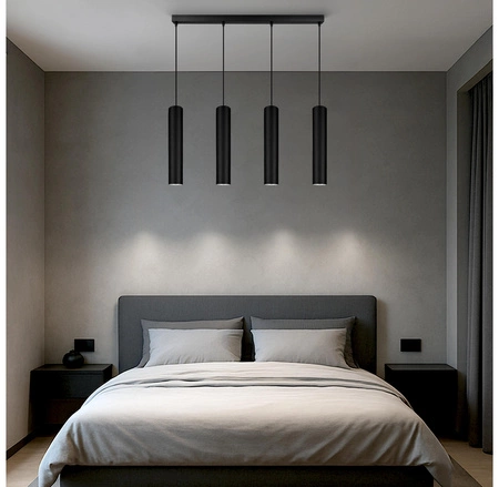 Lampa Sufitowa Wisząca Żyrandol Plafon Tuba Tuby metalowa Czarna LED GU10 LX-1350 Czarna 4x GU10 LEDLUX