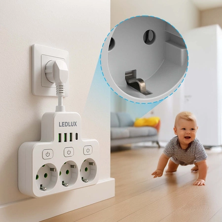 Przedłużacz Listwa Zasilająca Rozdzielacz Rozgałęźnik 3 Gniazda 230V 4x USB