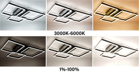 Lampa Sufitowa Wisząca LED Geometryczna LX- 918 120W+ Pilot Czarna 3000k-6000k LEDLUX
