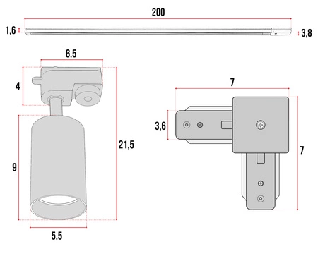 Zestaw Szyna Oświetleniowa Listwa 2m+ 2m Biała + 8x Reflektor Szynowy Spot Biały + Łącznik Biały Typ L LEDLUX
