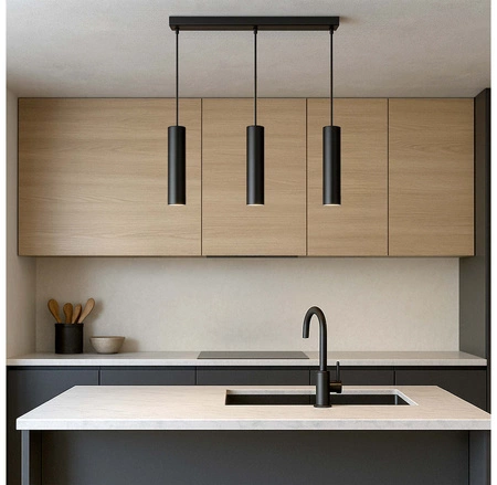 Lampa Sufitowa Wisząca Żyrandol Plafon Tuba Tuby metalowa Czarna LED LX-1353 Czarna 3x GU10 LEDLUX