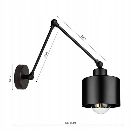 Kinkiet Lampa Ścienna LX- 1202 Czarna 1x E27 LEDLUX