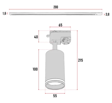 Zestaw Szyna Oświetleniowa Listwa 2m Czarna + 3x Reflektor Szynowy Spot Czarny+ Pasek LEDLUX