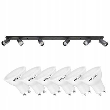 Zestaw Oprawa Sufitowa Natynkowa Reflektor Listwa LX- 8360-6 Czarna + 6x Żarówka GU10 10W biała neutralna LEDLUX