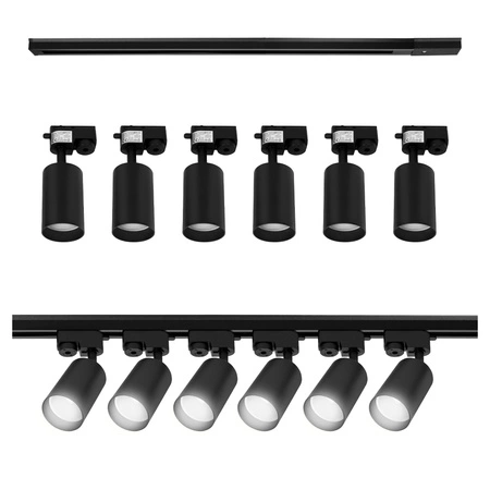 Zestaw Szyna Oświetleniowa Listwa 2m Czarna + 6x Reflektor Szynowy Spot Czarny LEDLUX