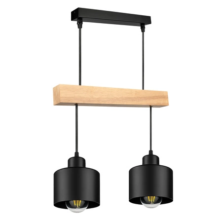 Lampa Wiszaca LX- 1394 Czarna + Drewno 2x E27 LEDLUX