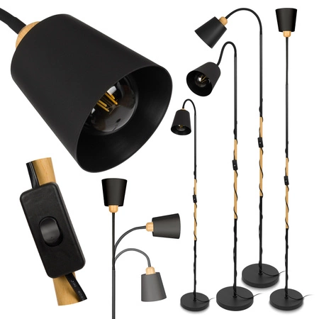 Lampa Podłogowa Czarna Regulowana, Klosz E27 na Elastycznym Ramieniu LPD-004 E27 LEDLUX