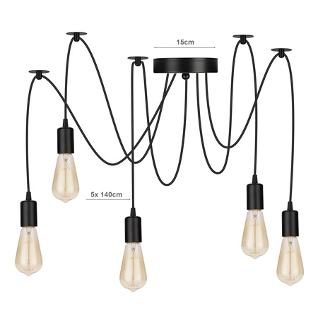 Lampa Wisząca LX- 1402 Czarna 5x E27 LEDLUX