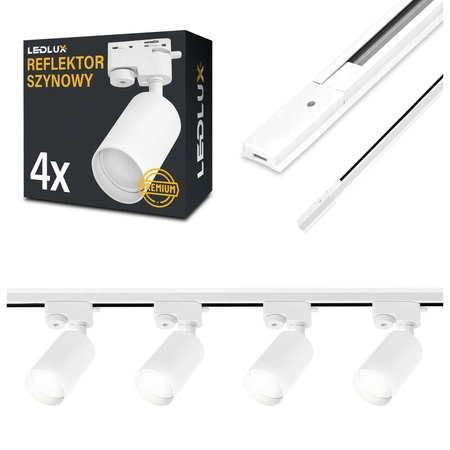 Zestaw Szyna Oświetleniowa Listwa 2m Biała + 4x Reflektor Szynowy Spot Biała LEDLUX