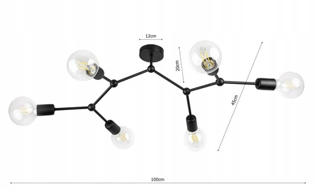 Lampa Sufitowa LX- 1217 Czarna 6x E27 LEDLUX
