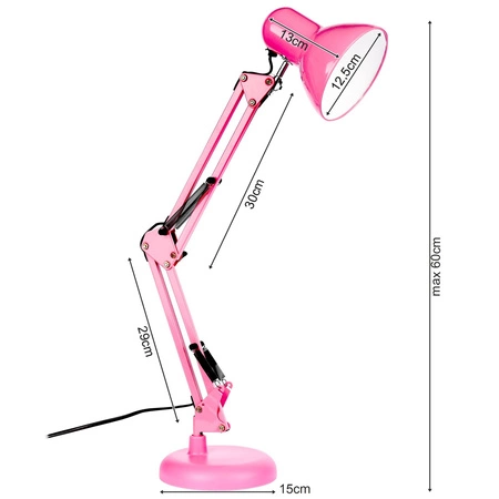 Lampka Nocna Biurkowa Stołowa Kreślarska LX- 1809 Różowa 1x E27 LEDLUX