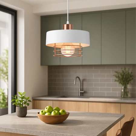 Lampa Wisząca LX- 1187 Biała + Miedź 1x E27 LEDLUX