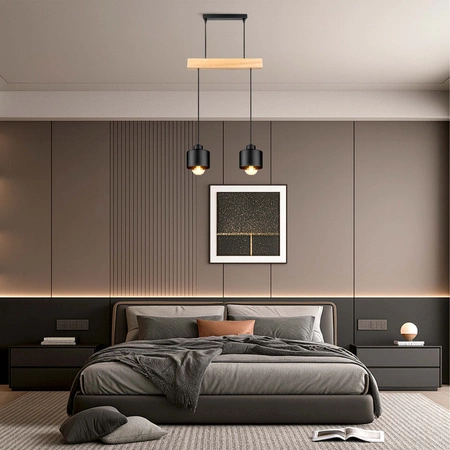 Lampa Wiszaca LX- 1394 Czarna + Drewno 2x E27 LEDLUX