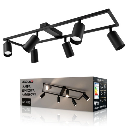 LAMPA SUFITOWA 6xGU10 czarna regulowana SPOT oprawa halogenowa natynkowa OPN-010 6x GU10 BLACK