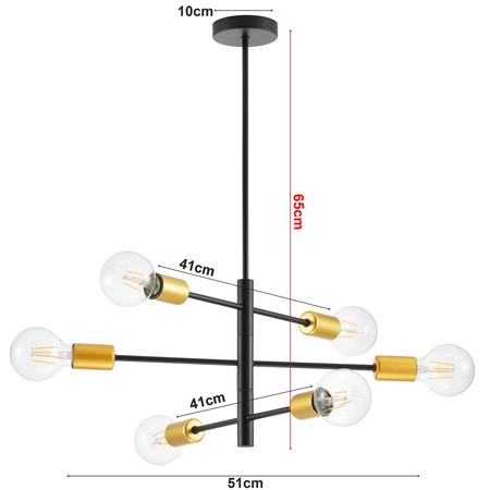 Lampa Sufitowa LX- 1416 Czarna + Złoto 6x E27 LEDLUX