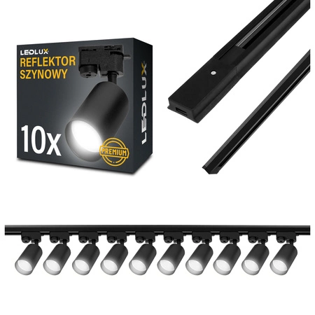 Zestaw Szyna Oświetleniowa Listwa 2m Czarna + 10x Reflektor Szynowy Spot Czarny LEDLUX