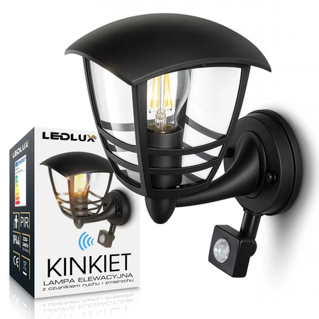 Lampa elewacyjna LED zewnętrzna kinkiet ogrodowy Premium LEL-0008 PIR CZARNA LEDLUX