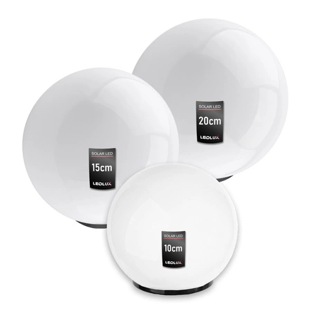 Zestaw LAMPA SOLARNA OGRODOWA BIAŁA KULA LED WBIJANA 10/15/20 LEDLUX