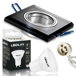 Zestaw Oprawa Halogenowa Szklana LX-7003 Czarna Kwadratowa + Żarówka LED GU10 10W biała neutralna LEDLUX