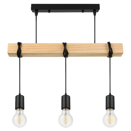 Lampa Wiszaca LX- 1320 Czarna + Drewno 3x E27 LEDLUX