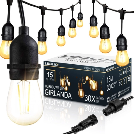 Girlanda świetlna LED Ogrodowa 15m 30x E27 LEDLUX