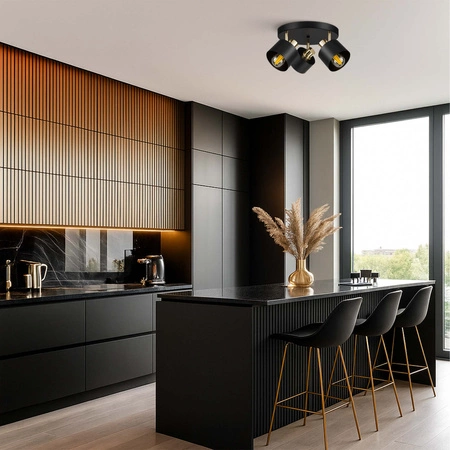 Lampa Sufitowa Żyrandol Plafon Czarna złota E27 Nowoczesna LED LX-1433