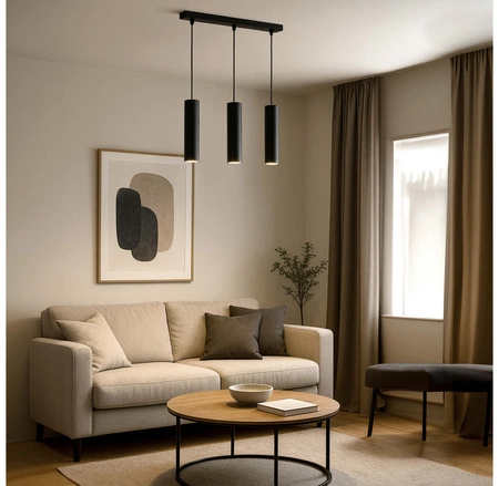 Lampa Sufitowa Wisząca Żyrandol Plafon Tuba Tuby metalowa Czarna LED LX-1353 Czarna 3x GU10 LEDLUX