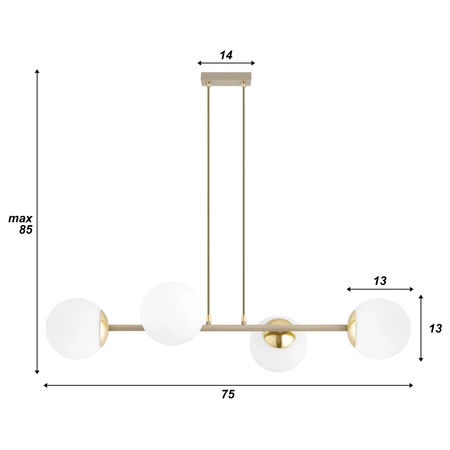 Lampa wisząca sufitowa szklane kule 4xE27 ZŁOTA beżowa GLAMOUR nowoczesna LX1425