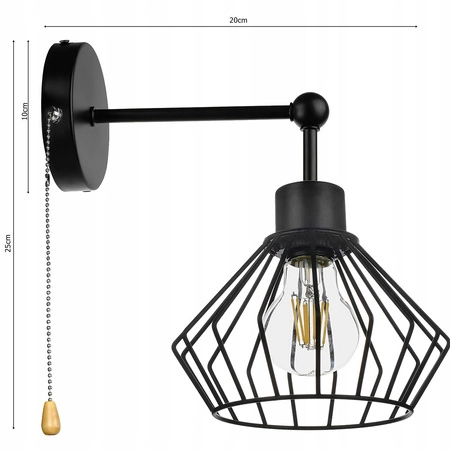 Kinkiet Lampa Ścienna LX- 1026 Czarna z Włącznikiem 1x E27 LEDLUX
