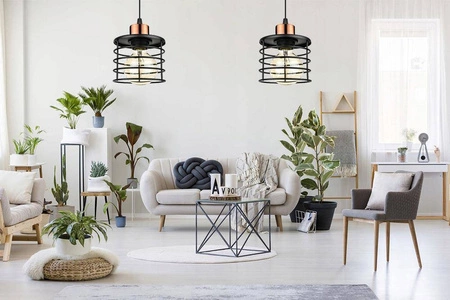 Lampa Wisząca LX- 1077 Czarna + Miedź 1x E27 LEDLUX